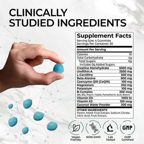 Myoboost™ Urolithin A + Creatine Gummies(5000mg) with L-Carnitine, Beta-Alanine & CoQ10