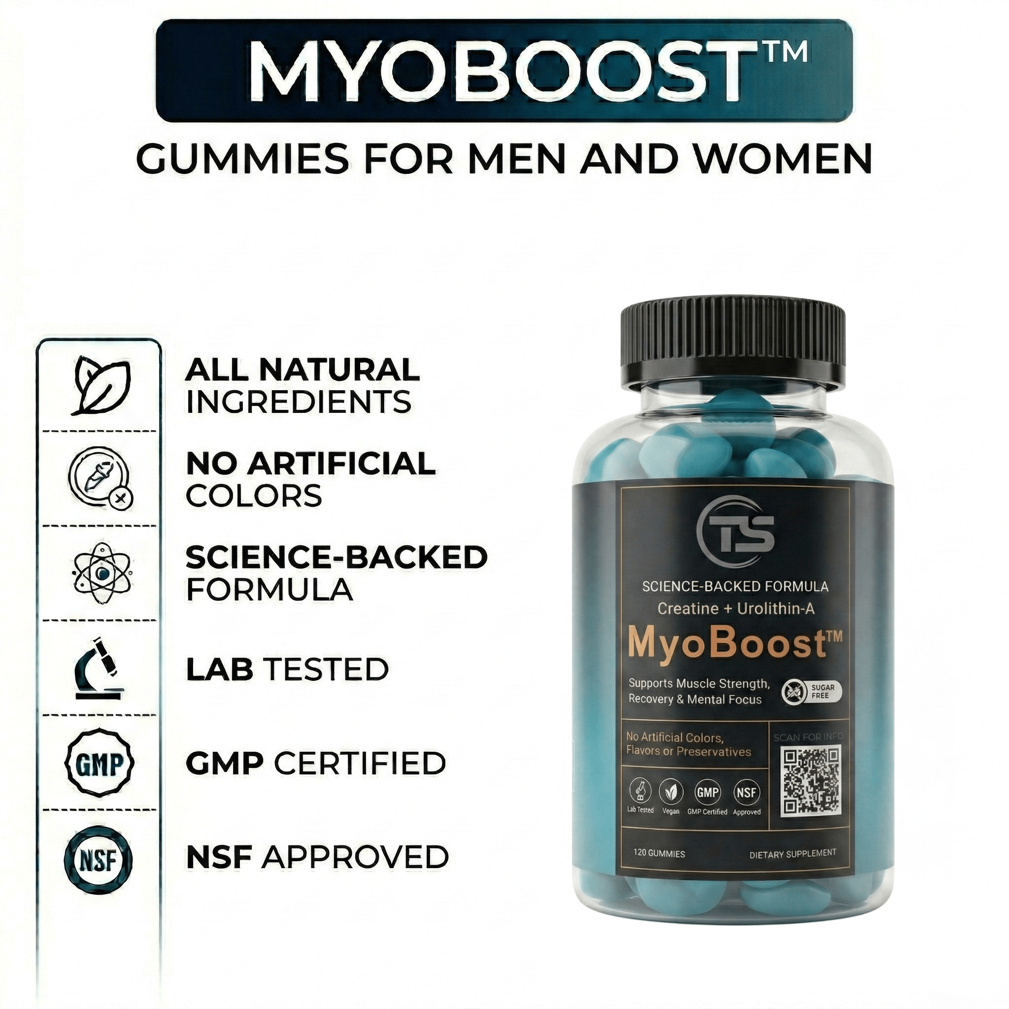 Myoboost™ Urolithin A + Creatine Gummies(5000mg) with L - Carnitine, Beta - Alanine & CoQ10 - Teal Skyes